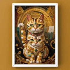 幸福を呼ぶデザイン招き猫　額縁付き　額縁グラフィックアート