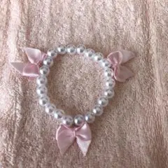 ♡量産型(地雷系)♡リボンつき パールブレスレット♡ホワイト×ピンク♡