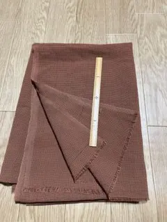 97昭和レトロ　茶色 チェック柄 生地 約90x 120未使用品　汚れあり