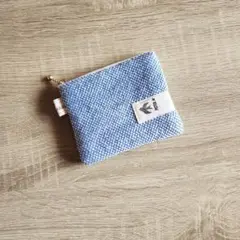 手織りのミニポーチ∕水色系∕ツバメモチーフ　【ハンドメイド】
