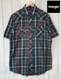 Wrangler ラングラー ウエスタン 半袖 チェック シャツ グリーン系