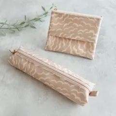スリムペンケースとポケットティッシュケースポーチセット（パフ）＊ハンドメイド