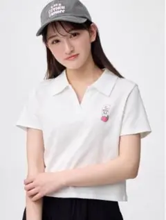 【美品】GU エスターバニー ポロシャツ 白 襟付き VネックTシャツ Lサイズ