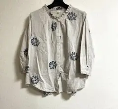 花刺繍シャツ Lサイズ ベージュ