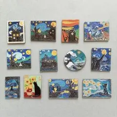 【12個】ゴッホ ねこ 黒猫 アクリル ピンバッチ 星月夜 絵画 美術館 セット