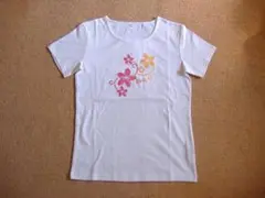 半袖Tシャツ◎ グラデーションプルメリア◎白◎Lサイズ