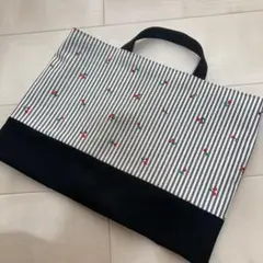 再販！大人気！ハンドメイド　レッスンバッグ　女の子　ストライプ　さくらんぼ