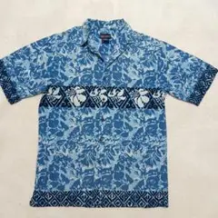 OLD NAVY アロハシャツ 開襟シャツ 総柄 ブルー ハイビスカス　花柄