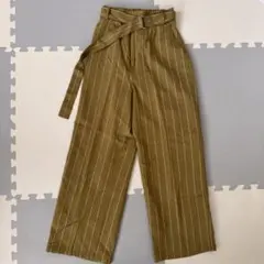 未使用　ストライプワイドパンツ ベルト付き オリーブ