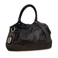 グッチ スーキー ハンド ショルダー トートバッグ 革 茶 GG EM379