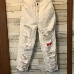 ★新品 PONY STONE また深 ホワイト ハイダメージ ジーンズ