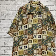 半袖シルクシャツ！アロハ　総柄きなりL 23