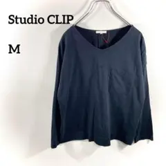 Studio CLIP ブラック Vネック シンプルトップス Mサイズb197②