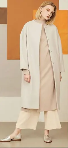 新品 クルーネックコクーンコート ライトグレー