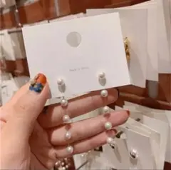 5連パールピアス ロングピアス プチプラ 2way ウエディング 結婚式 両耳