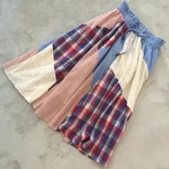 meirire ハイウエスト フレアスカート ひざ丈 ブルー系 サイズM