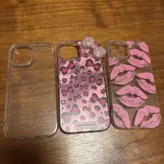 iPhone15用ケース 3点セット レオパード柄とキス柄