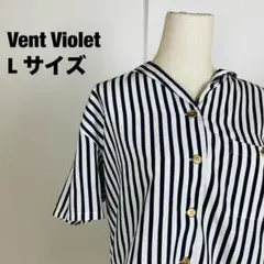 0012 Vent Violet 半袖シャツ Vネック 縦ストライプ 肩パッド