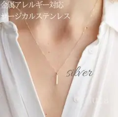 シンプル　モテ サージカルステンレス 大人気　バートップネックレス　シルバー