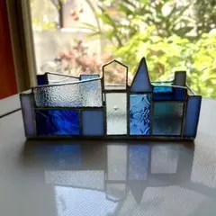 ステンドグラス ブルー街並み箱形 Ｂ
