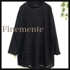 Finemente レディース 七分袖 シャツ ブラウス レース ブラック XL
