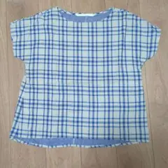 半袖ブラウス　ガーゼ素材　チェック柄　Lサイズ