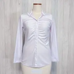 【i-shirt】長袖 オフィス開襟シャツ ギャザー 薄紫 きれいめ