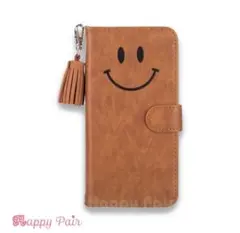 スマイリーフェイス 手帳型ケース ブラウン