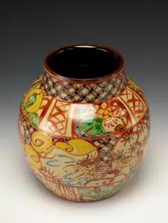 壺屋焼三代仁王 小橋川つる子 作 呉須赤絵立型花瓶 三代仁王 小橋川つる子 作 呉須赤絵立型花瓶 陶芸