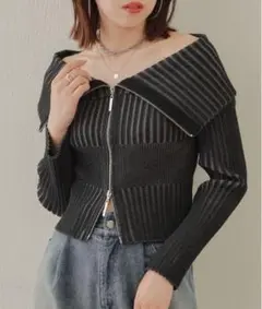 Chico Wジップオフショルジャガードニット