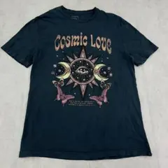 コズミックラブ　蝶々　グラフィック　Tシャツ　古着　ブラック黒　ダークグレー　M
