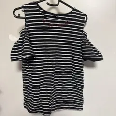 オフショルダー ストライプ トップス ハートかわいい肩出しオフショル