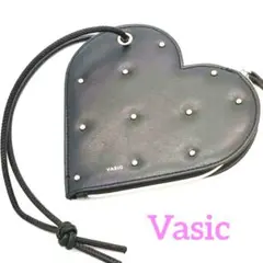 VASIC ハート型ポーチ スタッズ付 黒 レザー 新品 Story付録