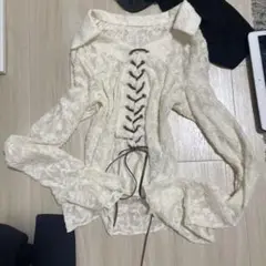 アイボリー レースアップ 長袖シャツ　薄手　フェアリーグランジ　バレエコア