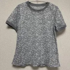 透け感　花柄　半袖シャツ　グレー　M レディース