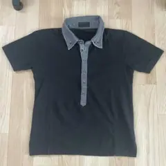 A.S.M ATELIER SAB MEN 黒の半袖ポロシャツ チェック柄襟付き