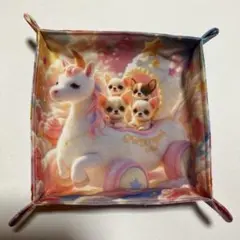 ハンドメイド　ファブリックトレイ　ユニコーンとチワワ柄