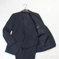 ストライプ《COMME CA MEN》3ピース(44)黒 ストレッチ ビジネス