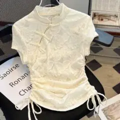 Francila レース模様 半袖シャツ チャイナ風