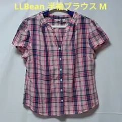 LLBean　エルエルビーン　チェック柄　ピンク　半袖ブラウス　サイズМ