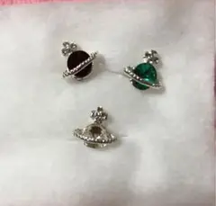 【ハンドメイド】土星モチーフ ビジューピアス3個組