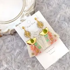 インド刺繍リボン カラフル タッセルイヤリング フラワー チェコビーズ 大ぶり