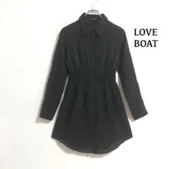 【良品】LOVEBOAT シャツワンピース　膝丈　黒　透け感　やや光沢a4245