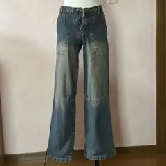 ストレート デニムパンツ ブルー ヴィンテージ加工　y2k フルレングス