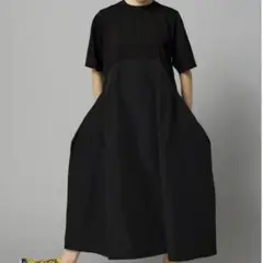 美品✨HERIN.CYE ロングワンピース 半袖 フレア ポケット付き ブラック