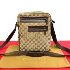 極 美品 GUCCI グッチ GGキャンバス ショルダーバッグ ポシェット 茶