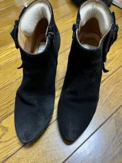 大人気 LANVIN en Bleu サイドリボンスエードブーツ 黒