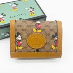 〘 新品同様 〙グッチ 折り財布 ディズニー ミッキー マイクロシマ 箱付き