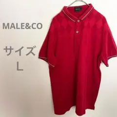 MALE&CO 赤いダイヤモンドパターンポロシャツ　ゴルフシャツ Ｌサイズ