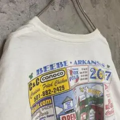 00's ヘインズ 古着 企業系 車 街中 両面プリント Tシャツ 半袖 白色